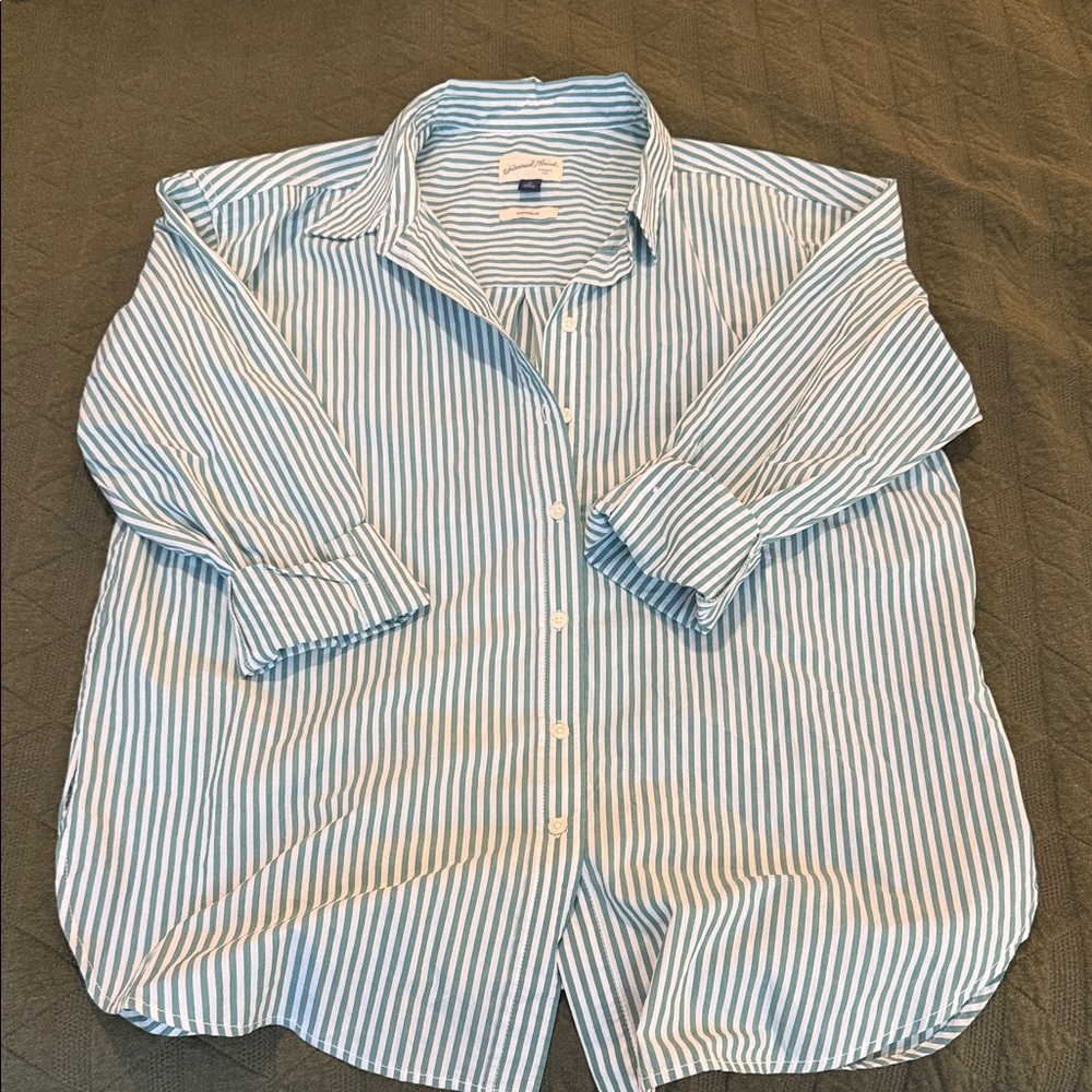 Oversized Green and White Striped Shirt